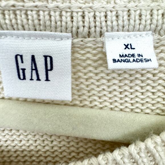 Gap Women Drop Shoulder Crew Sweater Size XL Cotton Striped Neutral Winter Beige - Picture 3 of 8